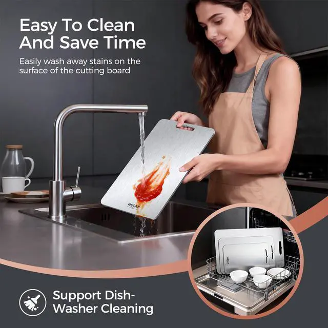Alt view image 6 of 7 - Titanium Cutting Board Set of 3, 100% Pure Titanium Cutting Boards for Kitchen, Non-Toxic, Double-Sided Chopping Boards for Raw & Cooked Food, Handles Included, Dishwasher Safe(M+L+XL)