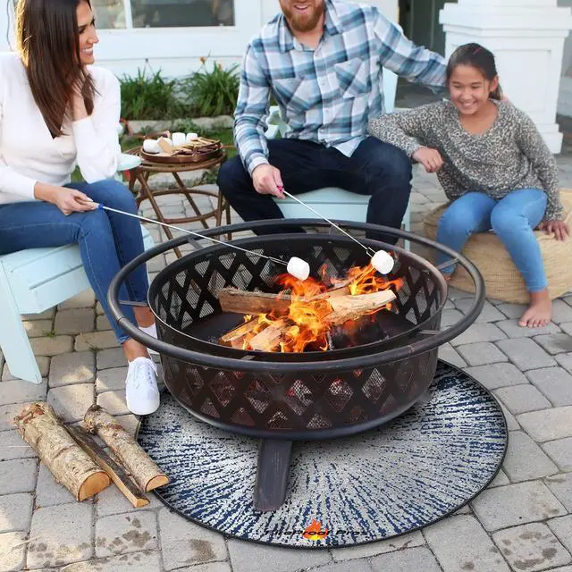 Alt view image 2 of 6 - 40" Blue Color Design fire mat for Under firepit. Heat Retardant Pattern that insulates Heat and Protects from Falling Embers. Heat Insulation Flame Protection