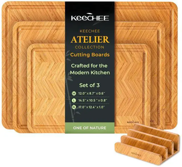 Main image of Keechee Bamboo Cutting Board, Reversible Wood Cutting Boards for Kitchen with Juice Grooves, Atelier Collection Handcrafted Large Serving Tray, Luxury Housewarming Wedding Gifts for New Home