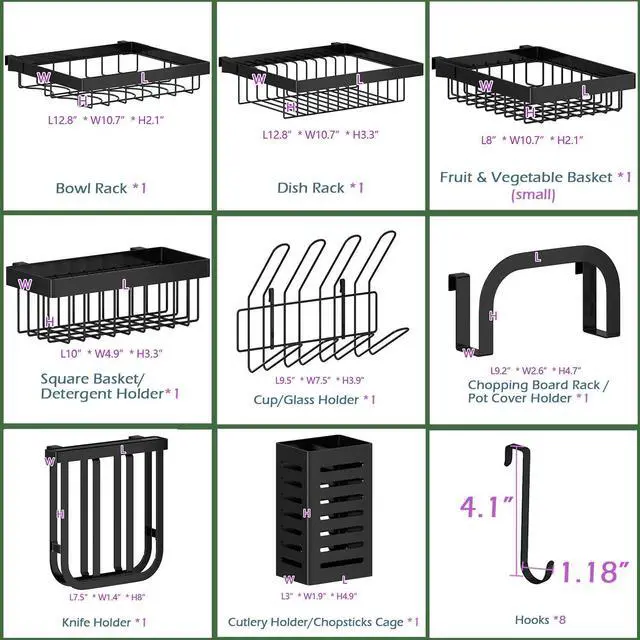 Alt view image 6 of 7 - PUSDON Over the Sink Dish Drying Rack, 2 Tier Adjustable Large Capacity Stainless Steel Dish Rack for Kitchen Counter, Heavy Duty Space Saver Organizer with Utensil Holder, Black