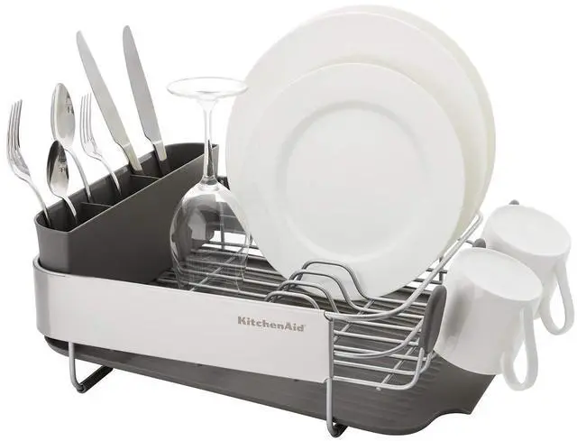Alt view image 4 of 6 - KitchenAid Compact, Space Saving Rust Resistant Dish Rack, with Angled Self Draining Drain Board and Removable Flatware Caddy, 16.06-Inch, Gray