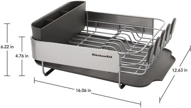 Alt view image 5 of 6 - KitchenAid Compact, Space Saving Rust Resistant Dish Rack, with Angled Self Draining Drain Board and Removable Flatware Caddy, 16.06-Inch, Gray