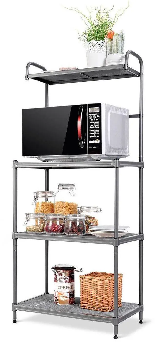 Main image of Giantex Bakers Rack, 4-Tier Microwave Oven Stand, Kitchen Storage Rack with Mesh Wire Metal Shelves, Free Standing Shelving Utility Unit, 23.5" Lx14 Wx54 H (Silver)
