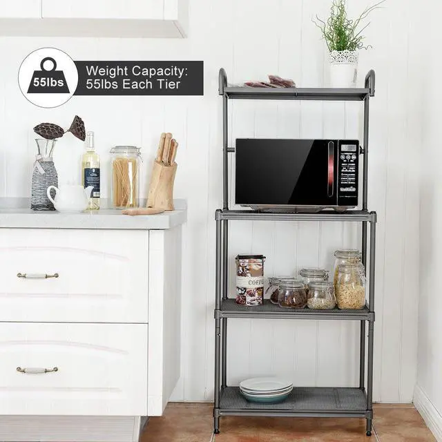 Alt view image 2 of 7 - Giantex Bakers Rack, 4-Tier Microwave Oven Stand, Kitchen Storage Rack with Mesh Wire Metal Shelves, Free Standing Shelving Utility Unit, 23.5" Lx14 Wx54 H (Silver)