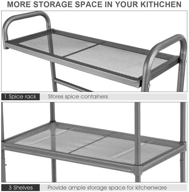 Alt view image 6 of 7 - Giantex Bakers Rack, 4-Tier Microwave Oven Stand, Kitchen Storage Rack with Mesh Wire Metal Shelves, Free Standing Shelving Utility Unit, 23.5" Lx14 Wx54 H (Silver)