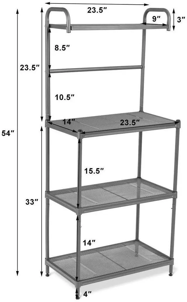 Alt view image 7 of 7 - Giantex Bakers Rack, 4-Tier Microwave Oven Stand, Kitchen Storage Rack with Mesh Wire Metal Shelves, Free Standing Shelving Utility Unit, 23.5" Lx14 Wx54 H (Silver)
