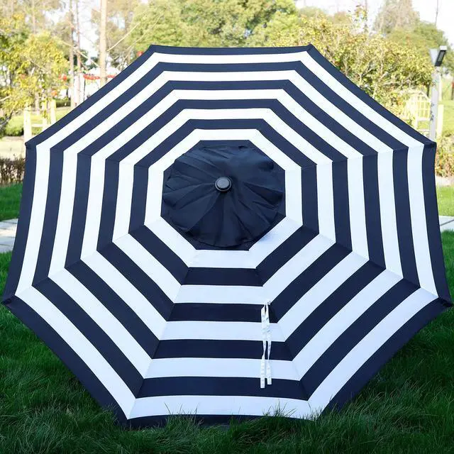 Alt view image 4 of 5 - Blissun 9' Outdoor Patio Umbrella, Striped Patio Umbrella, Outdoor Table Umbrella, Market Umbrella with 8 Sturdy Ribs, Push Button Tilt and Crank (Black & White Stripe)