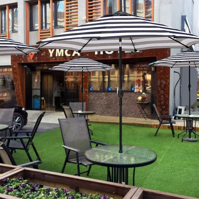 Alt view image 5 of 5 - Blissun 9' Outdoor Patio Umbrella, Striped Patio Umbrella, Outdoor Table Umbrella, Market Umbrella with 8 Sturdy Ribs, Push Button Tilt and Crank (Black & White Stripe)