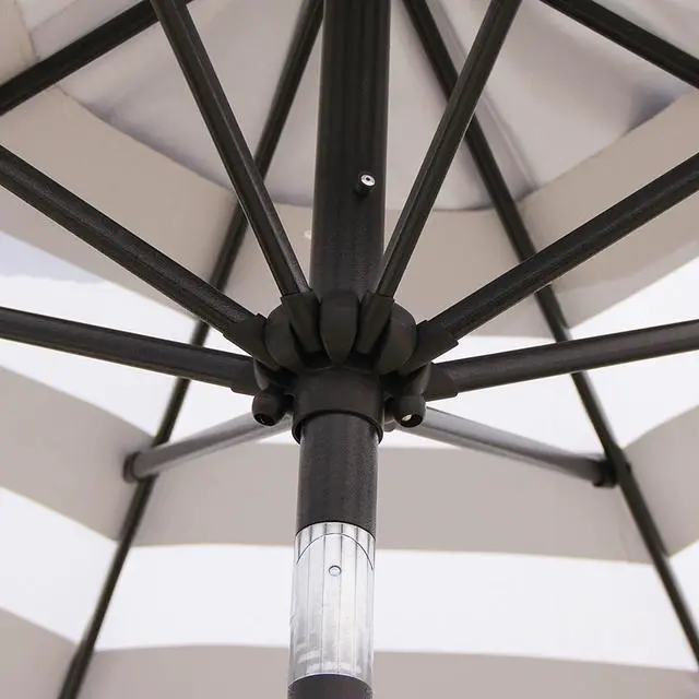 Alt view image 3 of 5 - Blissun 9' Outdoor Patio Umbrella, Striped Patio Umbrella, Outdoor Table Umbrella, Market Umbrella with 8 Sturdy Ribs, Push Button Tilt and Crank (Black & White Stripe)