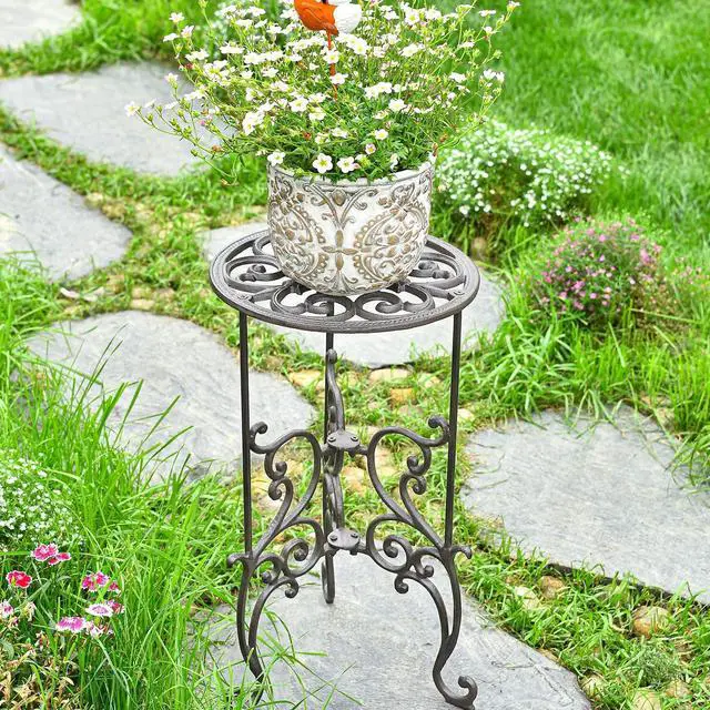 Alt view image 3 of 7 - Sungmor Heavy Duty Cast Iron Potted Plant Stand,19.3-Inch 1 Tier Metal Planter Rack,Decorative Flower Pot Holder,Vintage & Rustic Style Indoor Outdoor Garden Pots Container Supports