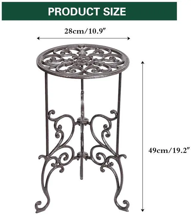 Alt view image 4 of 7 - Sungmor Heavy Duty Cast Iron Potted Plant Stand,19.3-Inch 1 Tier Metal Planter Rack,Decorative Flower Pot Holder,Vintage & Rustic Style Indoor Outdoor Garden Pots Container Supports