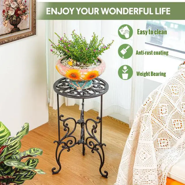 Alt view image 7 of 7 - Sungmor Heavy Duty Cast Iron Potted Plant Stand,19.3-Inch 1 Tier Metal Planter Rack,Decorative Flower Pot Holder,Vintage & Rustic Style Indoor Outdoor Garden Pots Container Supports