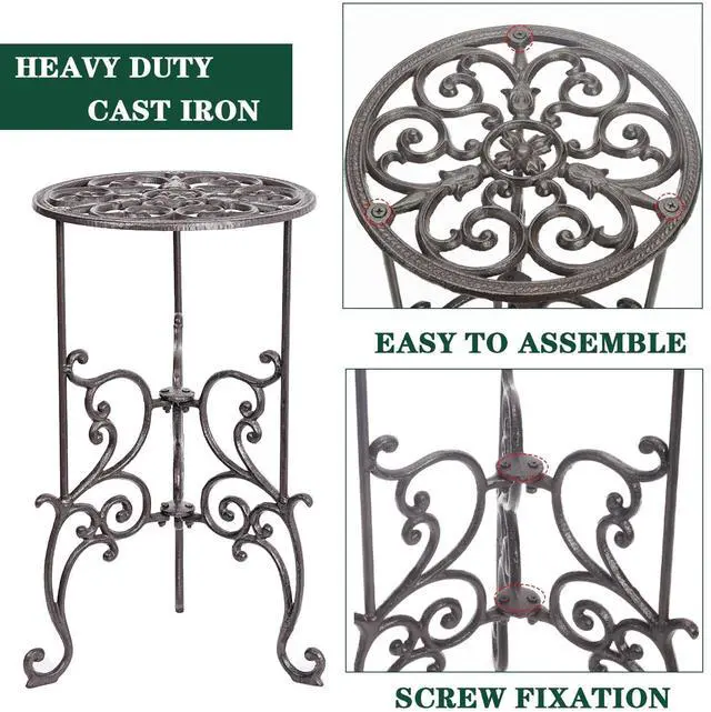 Alt view image 5 of 7 - Sungmor Heavy Duty Cast Iron Potted Plant Stand,19.3-Inch 1 Tier Metal Planter Rack,Decorative Flower Pot Holder,Vintage & Rustic Style Indoor Outdoor Garden Pots Container Supports
