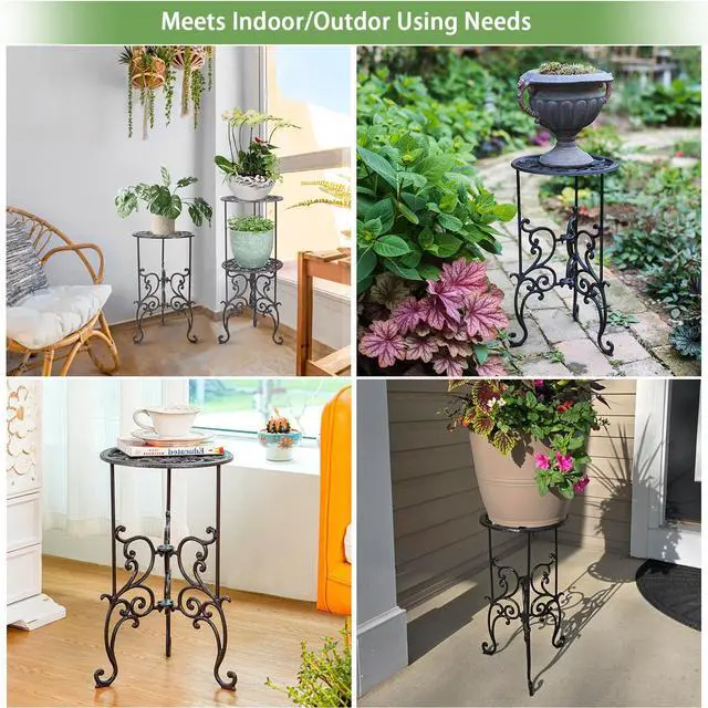 Alt view image 6 of 7 - Sungmor Heavy Duty Cast Iron Potted Plant Stand,19.3-Inch 1 Tier Metal Planter Rack,Decorative Flower Pot Holder,Vintage & Rustic Style Indoor Outdoor Garden Pots Container Supports