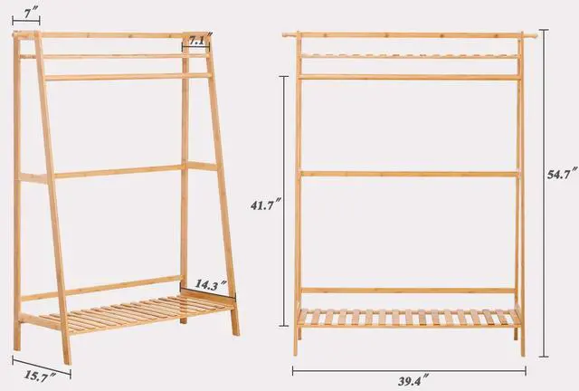 Alt view image 5 of 6 - COPREE Bamboo Garment Coat Clothes Hanging Heavy Duty Rack with top Shelf and Shoe Clothing Storage Organizer Shelves