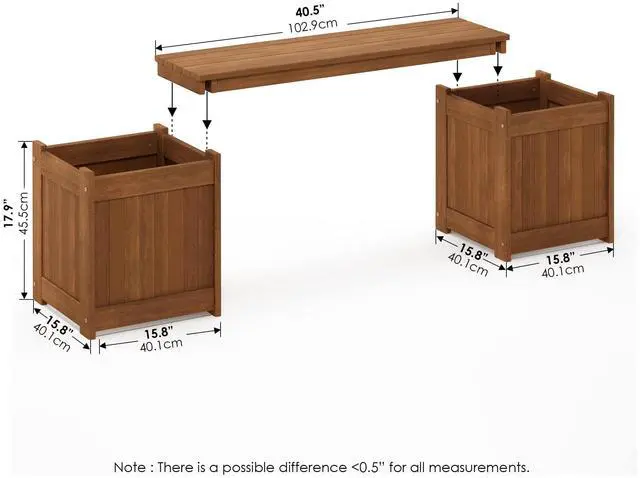 Alt view image 4 of 7 - Furinno FG16011 Tioman Hardwood Flower Box, Brown