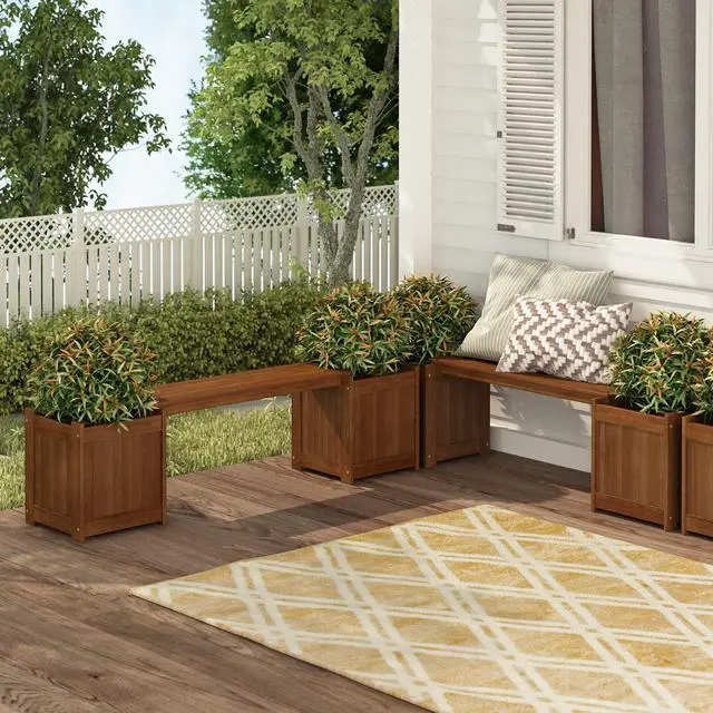 Alt view image 3 of 7 - Furinno FG16011 Tioman Hardwood Flower Box, Brown