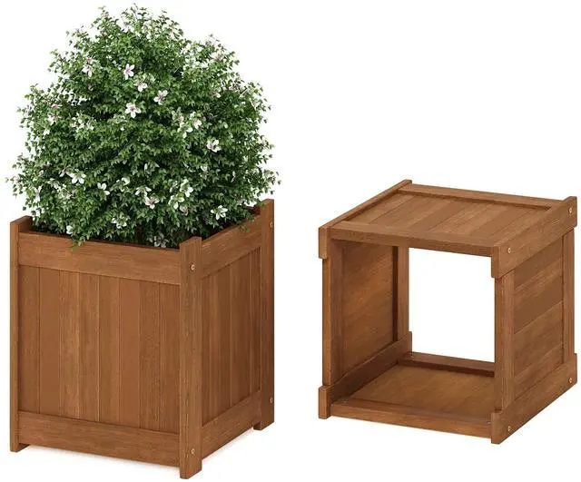 Alt view image 6 of 7 - Furinno FG16011 Tioman Hardwood Flower Box, Brown