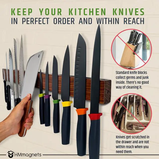 Alt view image 3 of 7 - Premium 24 Inch (Large Size) Dark Walnut Wood Magnetic Knife Holder Professional Wooden Magnetic Knife Strip - Space-Saving Knife Rack/Knife Bar With Powerful Magnetic Pull Force (Upgraded Version)