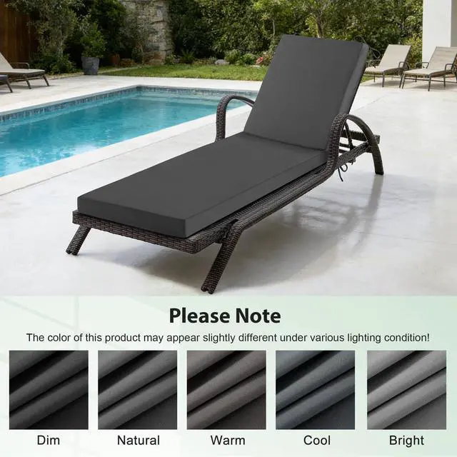 Alt view image 7 of 7 - Aegisun Chaise Lounge Cushions Outdoor, 72x 21x 3 Inch Waterproof & Fade-Resistant Lounge Chair Cushion, Outdoor Chaise Cushion with Removable Cover & Ties for Lawn, Patio, Pool & Beach, Dark Grey