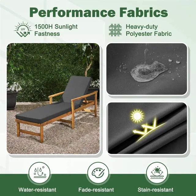 Alt view image 5 of 7 - Aegisun Chaise Lounge Cushions Outdoor, 72x 21x 3 Inch Waterproof & Fade-Resistant Lounge Chair Cushion, Outdoor Chaise Cushion with Removable Cover & Ties for Lawn, Patio, Pool & Beach, Dark Grey