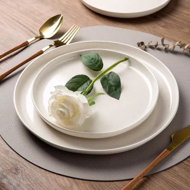 Alt view image 2 of 7 - AmorArc Ceramic Dinnerware Sets, Handpainted Plates and Bowls Set with Rustic Terracotta Underside, Scratch Resistant Stoneware Dishes Set, Dishwasher & Microwave Safe