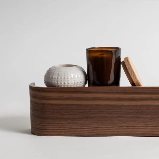 Alt view image 5 of 7 - Kazai. Wall-Mounted Coat Rack 'Toke' - Modern Design Coat Rack with Hidden Wall Hooks - Solid Wood Veneer Panel Coat Hanger - Walnut