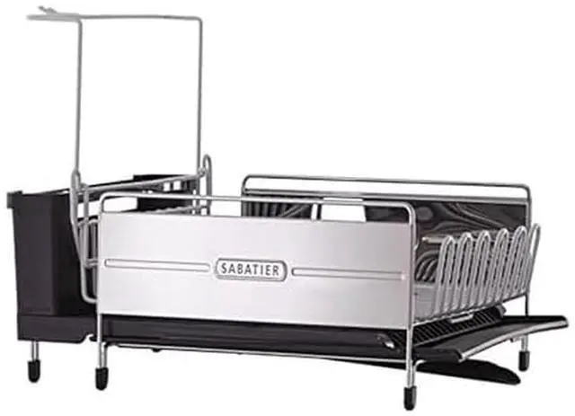 Main image of Sabatier Expandable Stainless Steel Dish Rack with Rust-Resistant Soft Coated Wires and Bi-Directional Spout, with Utensil Caddy and Removable Stemware Holder