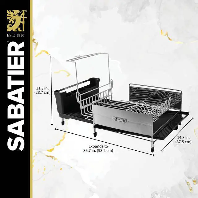 Alt view image 3 of 5 - Sabatier Expandable Stainless Steel Dish Rack with Rust-Resistant Soft Coated Wires and Bi-Directional Spout, with Utensil Caddy and Removable Stemware Holder