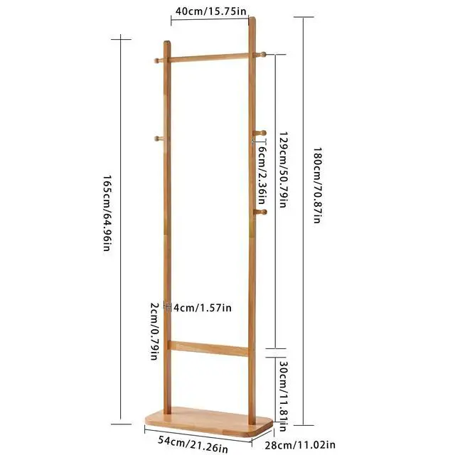 Alt view image 6 of 7 - Aibiju Coat Rack Freestanding, Coat Tree with 2 Main Rods and Stable Design, Clothes Racks for Hanging Coats Clothes Suits Jacket, Easy to Assemble and Very Sturdy, Natural Wood Color USYD-202