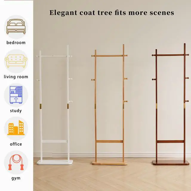 Alt view image 7 of 7 - Aibiju Coat Rack Freestanding, Coat Tree with 2 Main Rods and Stable Design, Clothes Racks for Hanging Coats Clothes Suits Jacket, Easy to Assemble and Very Sturdy, Natural Wood Color USYD-202