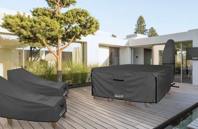 Alt view image 6 of 7 - ULTCOVER 600D Tough Canvas Heavy Duty Rectangular Patio Table and Chair Cover - Waterproof Outdoor General Purpose Furniture Covers 111 x 74 inch, Black