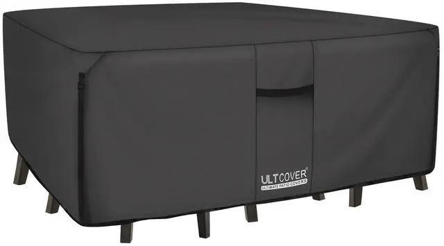 Main image of ULTCOVER 600D Tough Canvas Heavy Duty Rectangular Patio Table and Chair Cover - Waterproof Outdoor General Purpose Furniture Covers 111 x 74 inch, Black