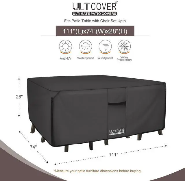 Alt view image 2 of 7 - ULTCOVER 600D Tough Canvas Heavy Duty Rectangular Patio Table and Chair Cover - Waterproof Outdoor General Purpose Furniture Covers 111 x 74 inch, Black