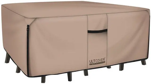 Main image of ULTCOVER Rectangular Patio Heavy Duty Table Cover - 600D Tough Canvas Waterproof Outdoor Dining Table and Chairs General Purpose Furniture Cover Size 111L x 74W x 28H inch