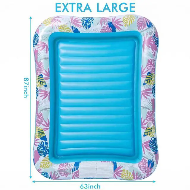 Alt view image 2 of 7 - Tanning Pool Lounger Float, OKSUWATER 87" x 63" Pool Floats Adult with Headrest & Drink Holder, Blow-Up Bed Sun Tan Tub for Sunbathing, Beach, Backyard, Outdoor, Summer Water Party (Blue-XL)
