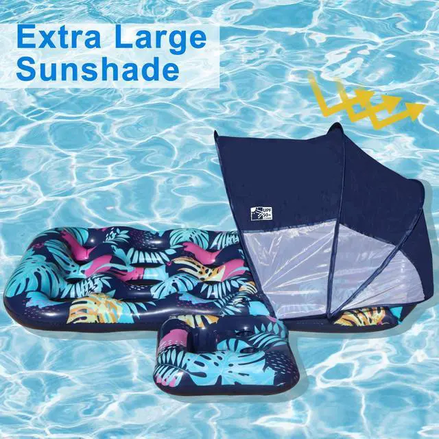 Alt view image 2 of 7 - COOLCOOLDEE Inflatable Pool Float with UPF 50+ Sunshade Canopy,Extra Large Pool Lounger Float for Adult with Headrest,Cup Holder