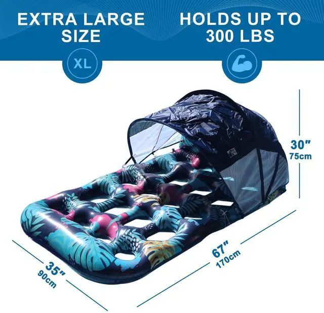 Alt view image 3 of 7 - COOLCOOLDEE Inflatable Pool Float with UPF 50+ Sunshade Canopy,Extra Large Pool Lounger Float for Adult with Headrest,Cup Holder