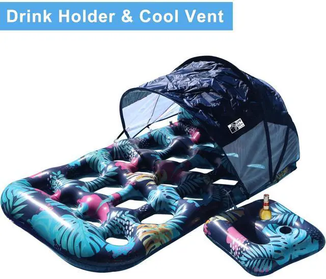 Alt view image 5 of 7 - COOLCOOLDEE Inflatable Pool Float with UPF 50+ Sunshade Canopy,Extra Large Pool Lounger Float for Adult with Headrest,Cup Holder