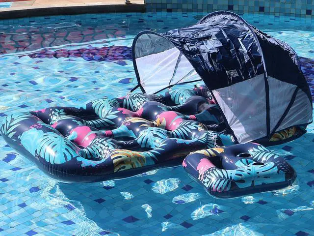 Alt view image 6 of 7 - COOLCOOLDEE Inflatable Pool Float with UPF 50+ Sunshade Canopy,Extra Large Pool Lounger Float for Adult with Headrest,Cup Holder