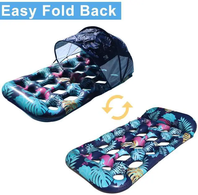 Alt view image 4 of 7 - COOLCOOLDEE Inflatable Pool Float with UPF 50+ Sunshade Canopy,Extra Large Pool Lounger Float for Adult with Headrest,Cup Holder