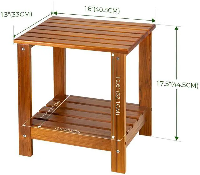 Alt view image 4 of 7 - Utoplike Teak Side Table Outdoor, Patio End Table Double Layer, Wooden Coffee Accent Tables for Backyard, Garden, Bed, Living Room, Couch, Two-Tier