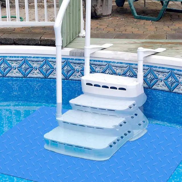 Alt view image 5 of 7 - 45x60 inches Swimming Pool Ladder Mat Protective Swimming Pool Step Pad for Above Ground Swimming Pool Ladder Pad Vinyl Non-Slip Pool Liner