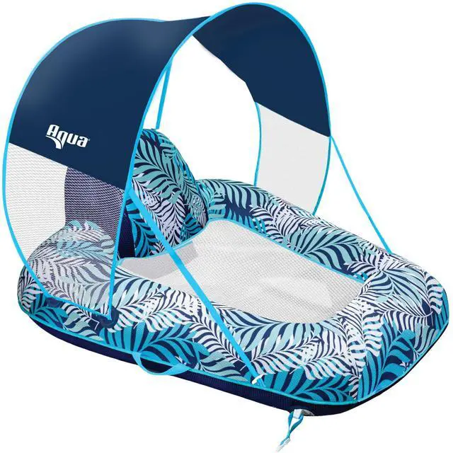 Main image of New Aqua Zero Gravity Pool Chair Float with Sunshade Canopy and Cup Holder Blue Fern