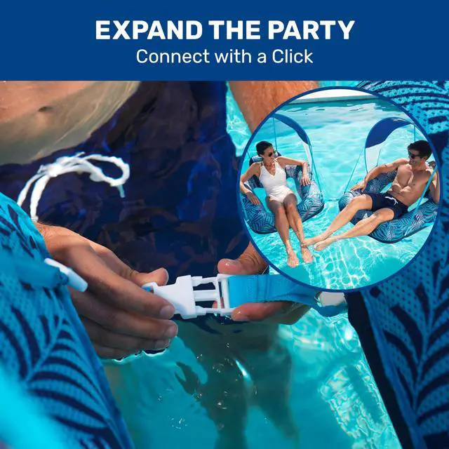 Alt view image 5 of 6 - New Aqua Zero Gravity Pool Chair Float with Sunshade Canopy and Cup Holder Blue Fern