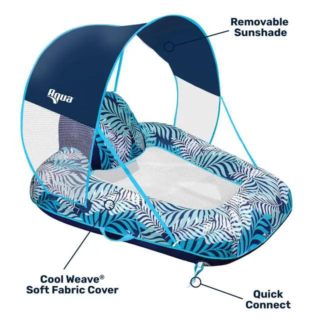 Alt view image 6 of 6 - New Aqua Zero Gravity Pool Chair Float with Sunshade Canopy and Cup Holder Blue Fern