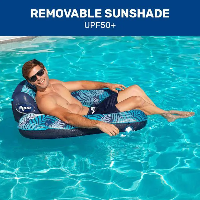 Alt view image 4 of 6 - New Aqua Zero Gravity Pool Chair Float with Sunshade Canopy and Cup Holder Blue Fern