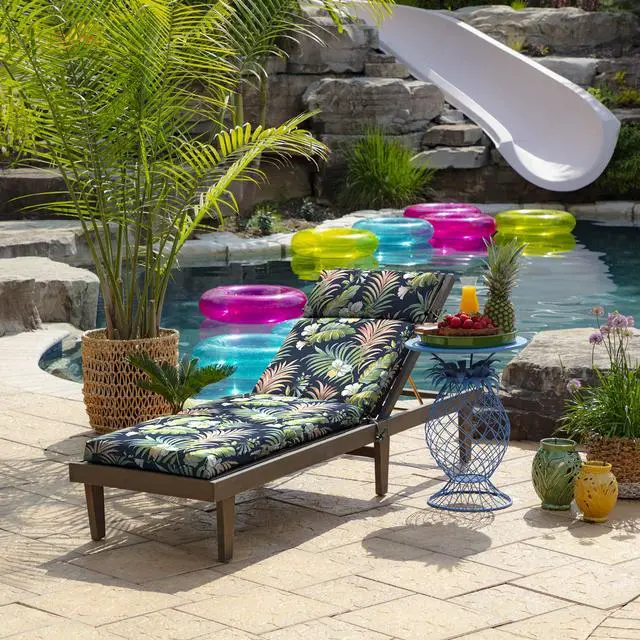Alt view image 2 of 7 - Arden Outdoor Chaise Cushion, 21 in x 72 in, Weather-Proof, Rain-Proof, Fade Resistant Patio Cushion for Chaise Lounger Simone Blue Tropical