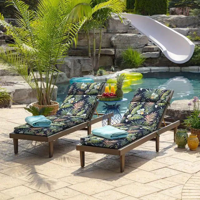 Alt view image 7 of 7 - Arden Outdoor Chaise Cushion, 21 in x 72 in, Weather-Proof, Rain-Proof, Fade Resistant Patio Cushion for Chaise Lounger Simone Blue Tropical