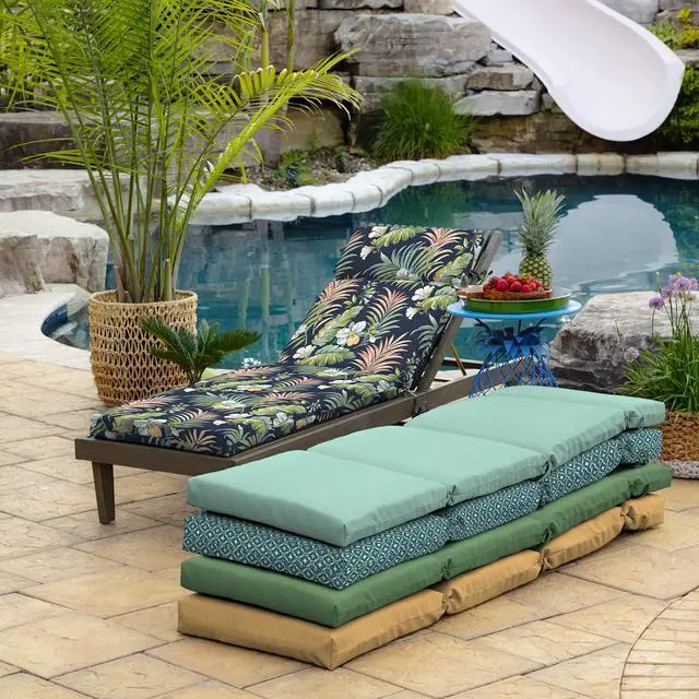 Alt view image 6 of 7 - Arden Outdoor Chaise Cushion, 21 in x 72 in, Weather-Proof, Rain-Proof, Fade Resistant Patio Cushion for Chaise Lounger Simone Blue Tropical